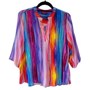 APNY Tie Neck 3/4 Sleeve Blouse Multicolor Stripe Size Small